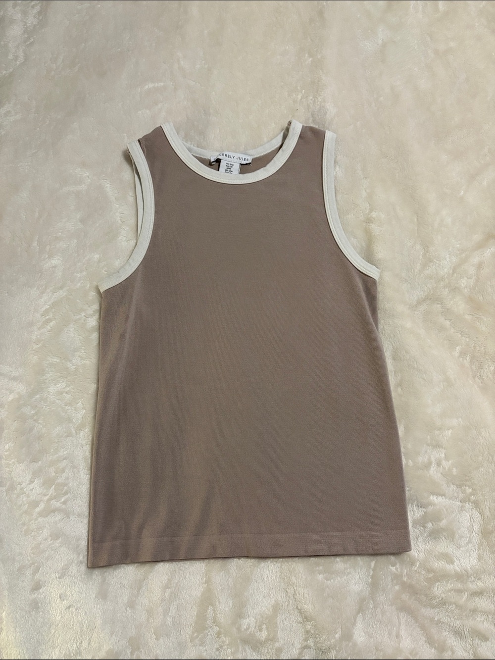 Sincerely Jules Taupe Tank Top with Cream Trim